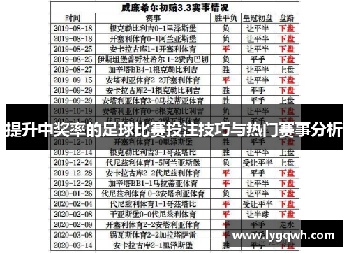 提升中奖率的足球比赛投注技巧与热门赛事分析